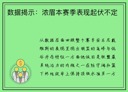 数据揭示：浓眉本赛季表现起伏不定